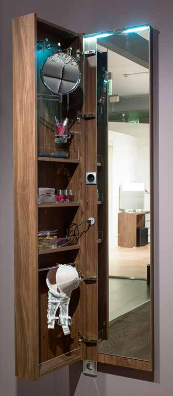 2 Free-standing hall mirror with mirror panel, hanging rail and storage shelf.