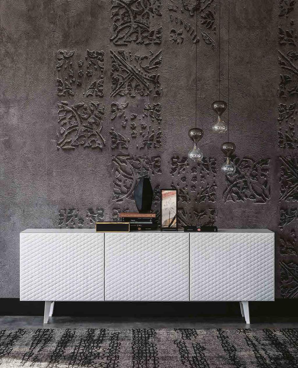 ABSOLUT Design Paolo Cattelan Madia contenitore a due o tre ante in legno goffrato bianco, nero o graphite con base in acciaio goffrato in tinta.