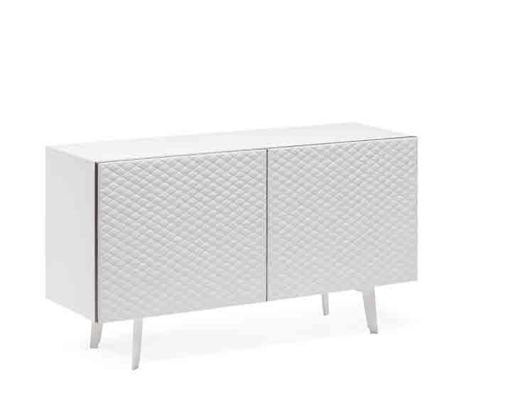 Optional: top in cristallo acidato verniciato in tinta. Sideboard 2 or 3 doors in lacquered white, black or graphite embossed wood. Embossed steel base in the same color.