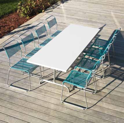 Swiss Made Couleurs Ò chapitre 19 Table top: made from galvanized steel sheeting with pure polyester powder coating foldable weather-proof Swiss made Table frame: hot-dip galvanized steel tubing with