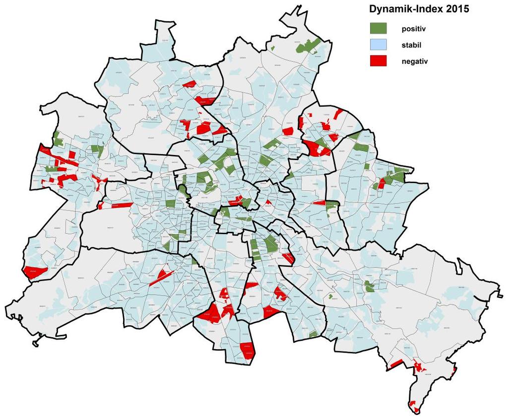 Monitoring Soziale Stadtentwicklung Berlin 2015 Betroffenheit an (Klasse: negative Dynamik).