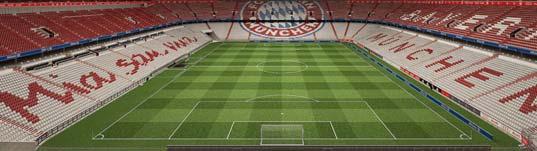 Bei leerem Stadion wird durch den Austausch der einheitlich grauen Sitze künftig in der Nordkurve das Emblem des FC Bayern zu sehen sein.