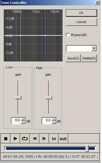 Tone controller (Physiologische Lautstärkeregelung) Mit dem Filter Tone controller stellen Sie die Verstärkung im oberen und unteren Frequenzbereich ein.