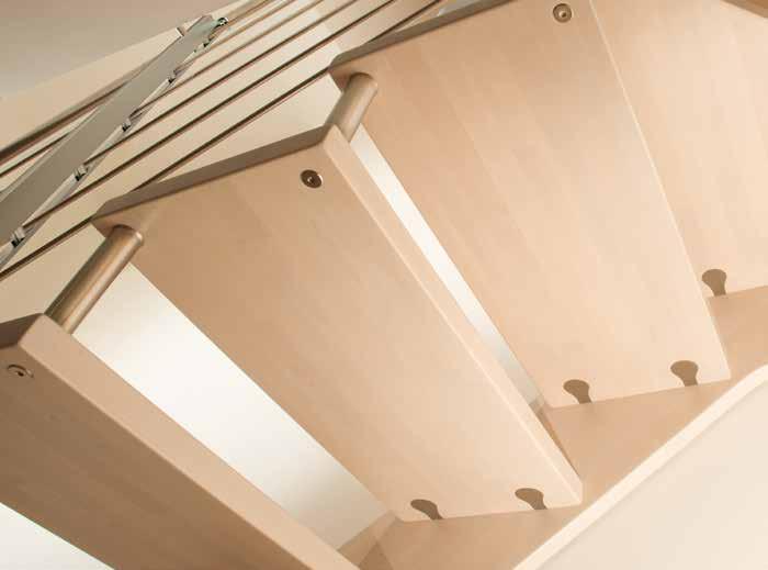 Staircase with single stringer side structure and steps in finger-joint beech wood with