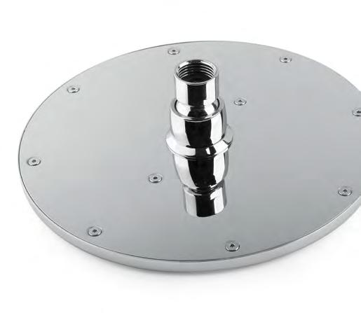 Adjustable self-cleaning round shower head in chrome plated.