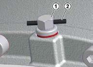 Објаснување 1 Навртка на издувен вентил 2 Транспортна брава Илустрација 3: Активирање на