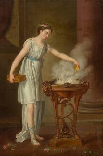 3210 3210* VIEN, JOSEPH-MARIE (WERKSTATT) Une prêtresse brûle de l encens sur un trèpied (L Hiver). 97 x 66 cm. - Sammlung Gaston Choron, Wiesbaden.