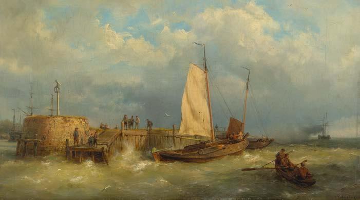 3213 3213 KOEKKOEK, HERMANUS d. Ä. (Middleburg 1815-1882 Haarlem) Holländische Küstenansicht mit Schiffen auf See. Unten rechts signiert: H. Koekkoek. 37,5 x 59,5 cm.