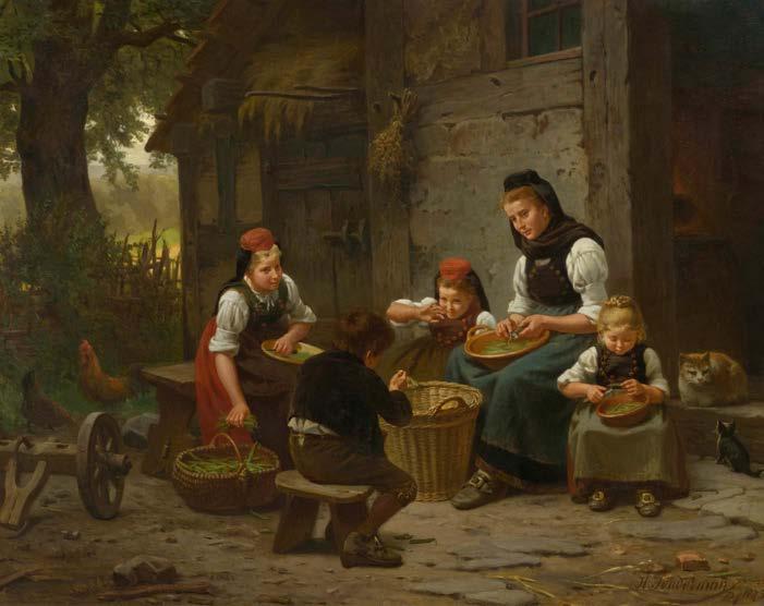 3233 3233 SONDERMANN, HERMANN (Berlin 1832-1901 Düsseldorf) Mutter und Kinder vor einem Haus. 1873.