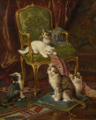 3237 3238 3237 HUBER, LEON CHARLES (1858 Paris 1928) Spielende Kätzchen auf einem grünen Louis XV.