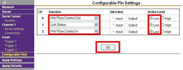 Configurable Pins (5) Diese Konfigurationsparameter sind für die geräteinterne Kommunikation erforderlich, übernehmen Sie dargestellten