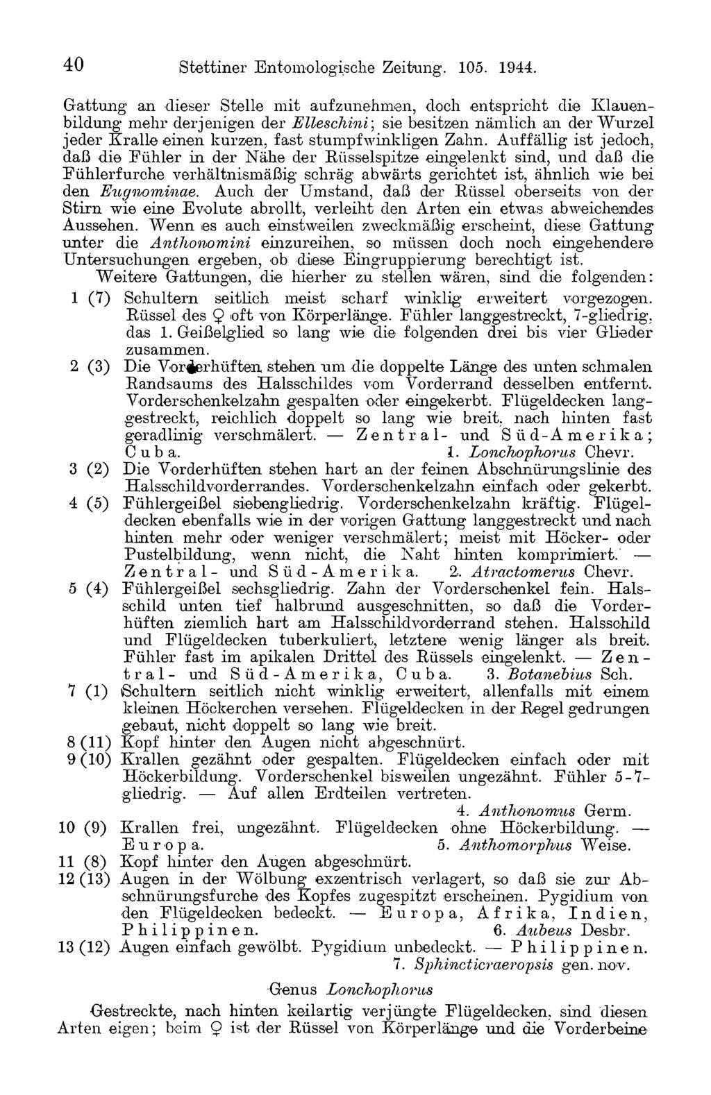 40 Stettiner Entomologische Zeitung. 105. 1944.