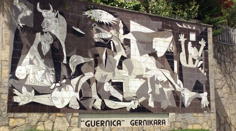80 Jahre danach Unsere Reise beginnt in Gernika Die Erinnerung an die Zerstörung ihrer Stadt prägt Gernika und seine Bewohner bis zum heutigen Tage: Pablo Picassos "Guernica" als Wandmalerei in