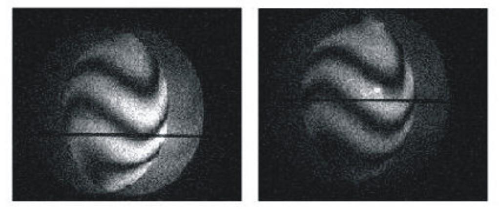 5.2 Das Objektiv Abbildung 18: In beiden zur optischen Achse senkrechten Richtungen aufgenommenen Keilplatten-Interferogramme des Objektivs mit eingesetztem Glasplättchen bei best möglicher Justage.