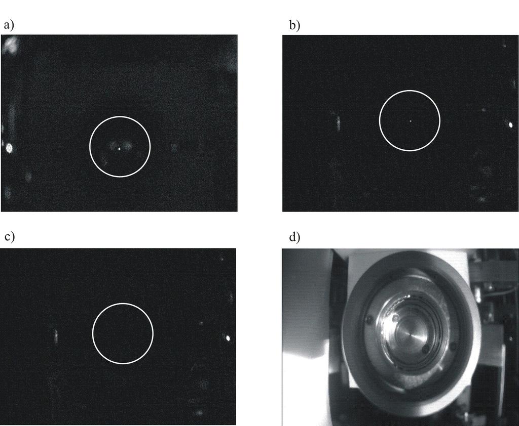 6. Einbau in das Gesamtexperiment und erste Ergebnisse Abbildung 23: Aufnahmen der Cs-MOT-Fluoreszenz entlang der optischen Achse hinter der Raumlterposition (300-µm-Lochblende).