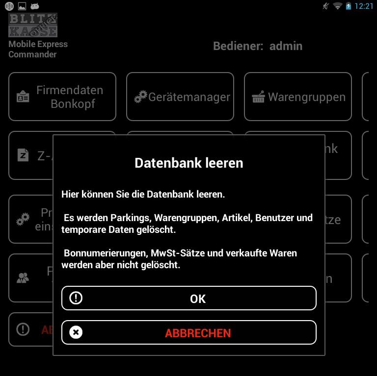 6 Reset Database To reset your database permanently, click on the corresponding button "RESET DATABASE" on your tablet.
