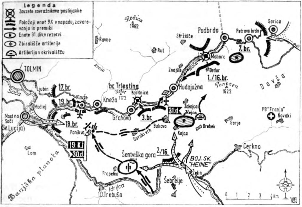 Boji za komunikacije v Baški grapi od 29. junija do 3. julija 1944 gale z navzkrižnim ognjem puškomitraljezov ter minometi in hitrostrelnimi topovi.