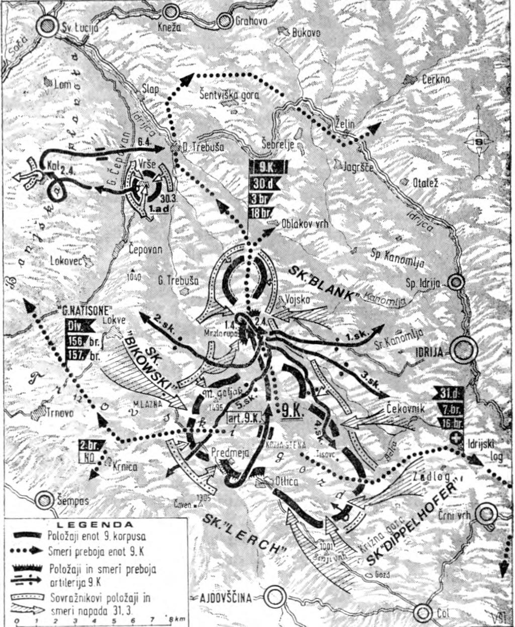 Umik artilerije 9. korpusa od 29. marca do 1. aprila 1945 iz obroča med ofenzivo»winterende«v petih skupinah ovirala pri hoji. Medtem se je začelo mračiti in sva zgrešila pot.