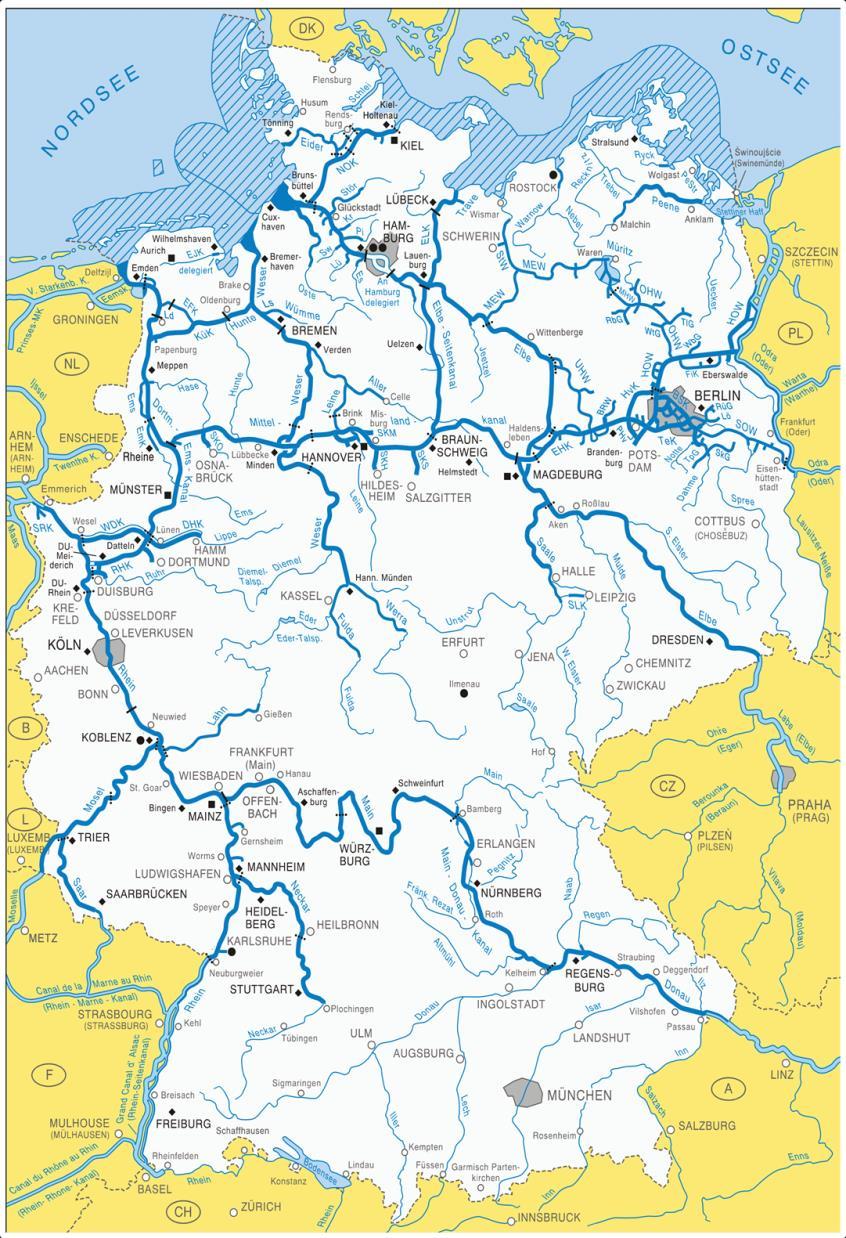 Bestandsnetz der Bundeswasserstraßen Seewasserstraßen Fläche: ca. 23.000 km² Binnenwasserstraßen Länge: ca. 7.