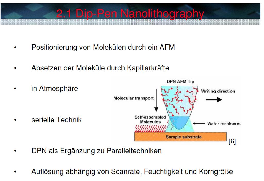 Micro- and nanofluidics: Dip- Pen - Nanolithographie PosiEonierung von Molekülen durch AFM Aunringen der Moleküle durch