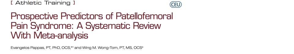 PFPS Prospective Predictors of Patellofemoral Pain Syndrome: A Systematic Review