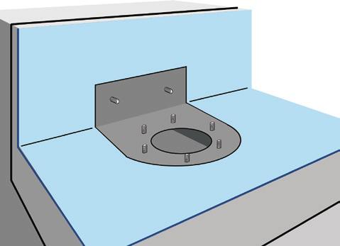 Bild 9 3.) Einbau des Attikaablaufs mit Klemmflansch bei Verwendung von Dachdichtungsbahnen aus Kunststoff bei mit Wärmedämmblock: 3.