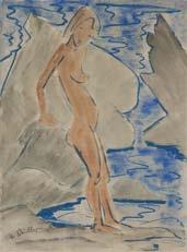 Otto Mueller (1874-1930) Stehendes Mädchen am steinigen Ufer (Standing girl