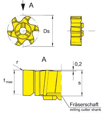 STIRNFRÄSEN FACE MILLING A SCHNEIDPLATTE INSERT type 628 Nuttiefe bis Schneidkreis-Ø depth of groove up to cutting edge Ø 5,7 mm Ds 27,7 mm für Fräserschaft for use with