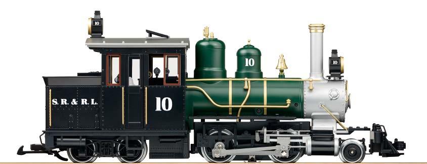 Mit der Forney in der Ausführung der Sandy River & Rangeley Lakes Railroad (SR & RL) rollt eine ganz besondere Lok auf die Gartenbahn (Art. 27253).