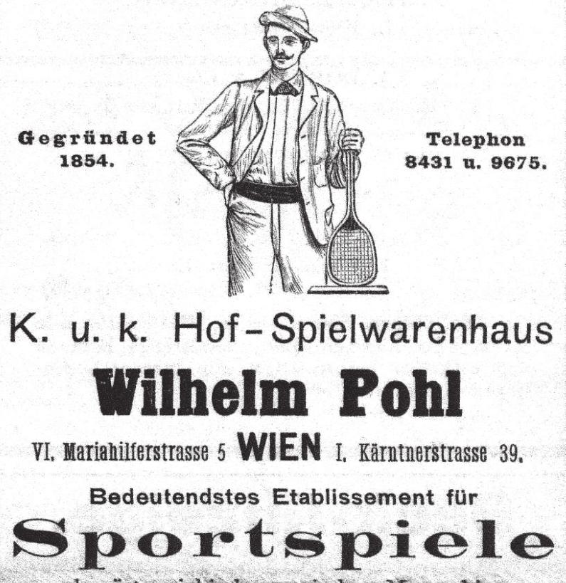 Eine auffällige gender-ambivalenz präsentiert sich in der Ausgabe der Allgemeinen SportZeitung vom 6. Mai 1900. Sowohl das K. u. k. Hof-Spielwarenhaus Wilhelm Pohl 170 als auch K. k. privileg.