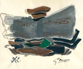Georges Braque (Argenteuil 1882-1963 Paris), "Nature morte: La musique" (Stillleben: Die Musik) aus Apollinaire "Si je mourais la-bas",