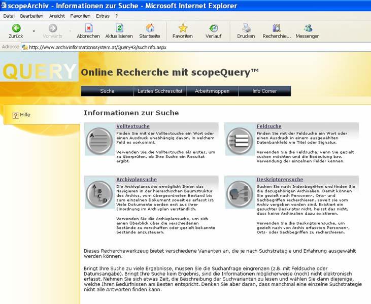 Die Query im Österreichischen Staatsarchiv (www.archivinformationssystem.
