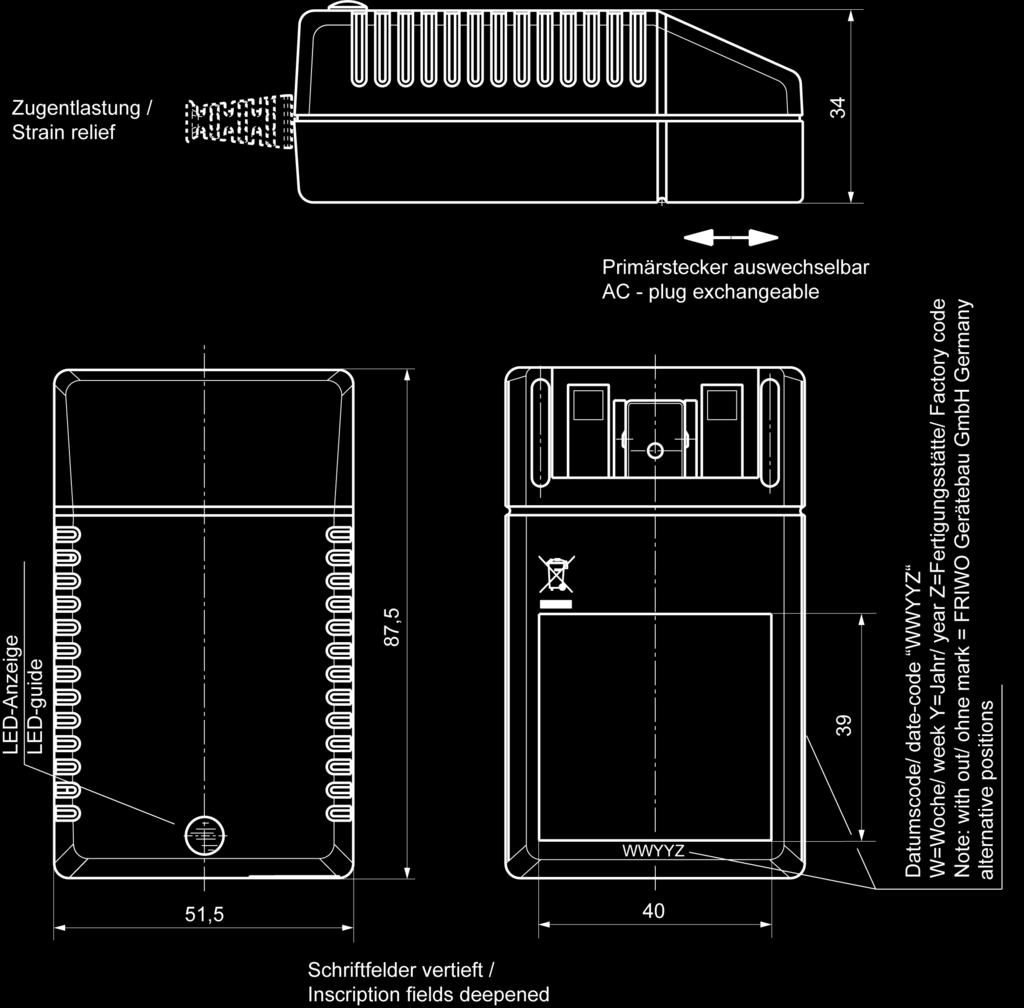 1 Gehäuse / Housing: Gehäusetyp / housing-typ: MPP15 Material: PC / ABS V0 125 C Farbe Boden/ bottom colour: schwarz / black