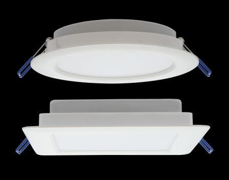LED Downlight Slim EcoMax Extrem flaches Design, nur 34mm Höhe Verfügbar als runde und quadratische Version Integrierter Treiber für einfache Installation Zwei Lumenpakete Effizienz von 85lm/W