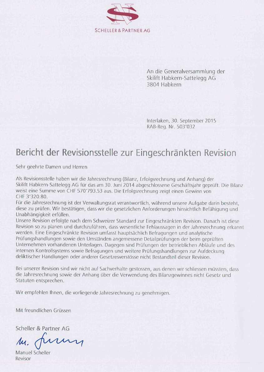 10. Bericht der Revisionsstelle