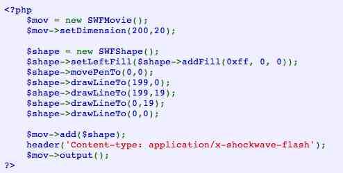 Creating Flash Movies from PHP (1) Ming is an open-source library for creating SWF (Shockwave for Flash) movies from