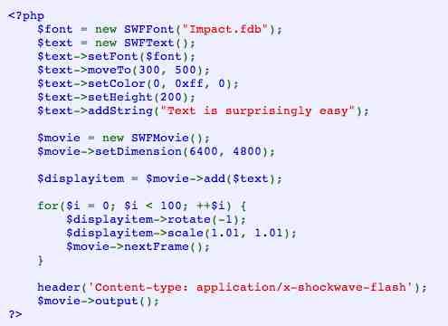 Creating Flash Movies from PHP (2) Creating an animation (here animated