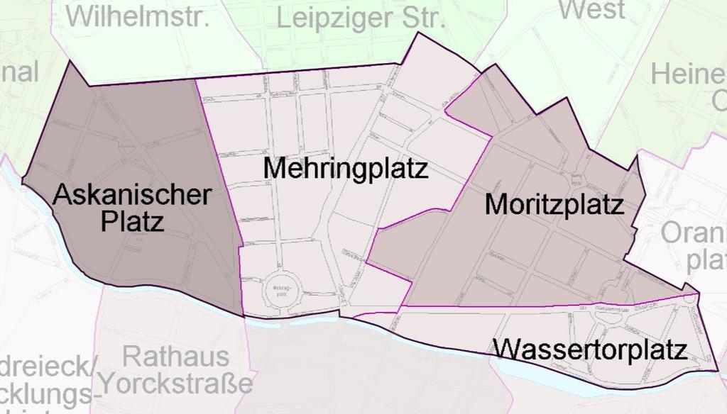 TEIL I BESCHREIBUNG UND BEWERTUNG DER BEZIRKSREGION (ANALYSE) 1 KURZPORTRÄT DER BEZIRKSREGION STADTRÄUMLICHE STRUKTUR Die Bezirksregion (BZR) liegt im Prognoseraum Kreuzberg-Nord und ist identisch