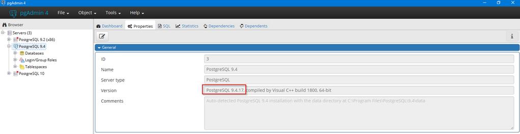 2.3 Ermitteln der installierten Version mit pg Admin3 Öffnen Sie über Start > Alle Programme > PostgreSQL9.X > pg Admin III Öffnen Sie den PostgreSQL Server mit Doppelklick und Passworteingabe.