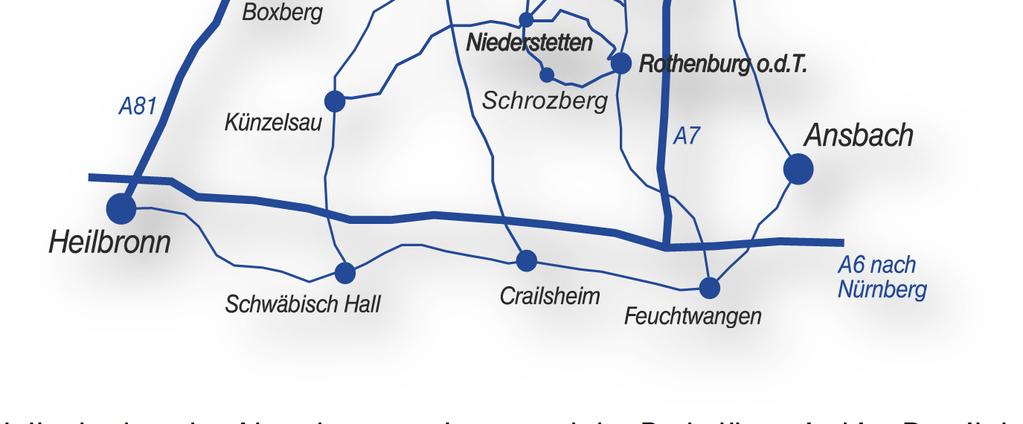 Bahn: Die Anreise kann auch über die Bahn erfolgen, Niederstetten liegt an der Bahnstrecke: Crailsheim Wertheim (Kursbuchstrecke (DB): 782) Rothenburg o.d.tauber liegt an der Bahnstrecke: Steinach (b.