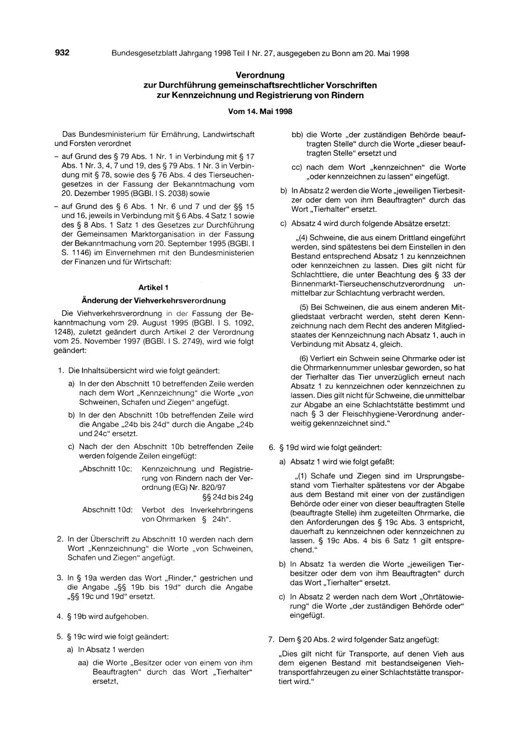 932 Bundesgesetzblatt Jahrgang 1998 Teil Nr. 27, ausgegeben zu Bonn am 20.