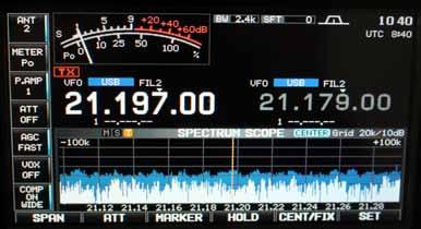 EMV Fig. 9: Spektrum von 21.098 MHz bis 21.298 MHz am Morgen eines sonnigen Tages (25.4.16).