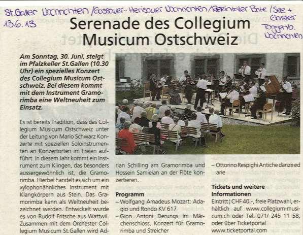 Serenade -- Im Märchenschloss - St. Galler Nachrichten, Do 13.06.2013 - Gossauer Nachrichten, Do 13.06.2013 - Herisauer Nachrichten, Do 13.06.2013 - Rheintaler Bote, Do 13.