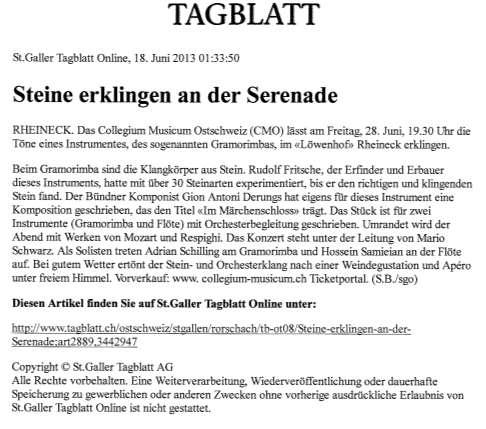 - St. Galler Tagblatt, Di 18.06.2013 - St. Galler Nachrichten, Do 20.06.2013 - Gossauer Nachrichten, Do 20.