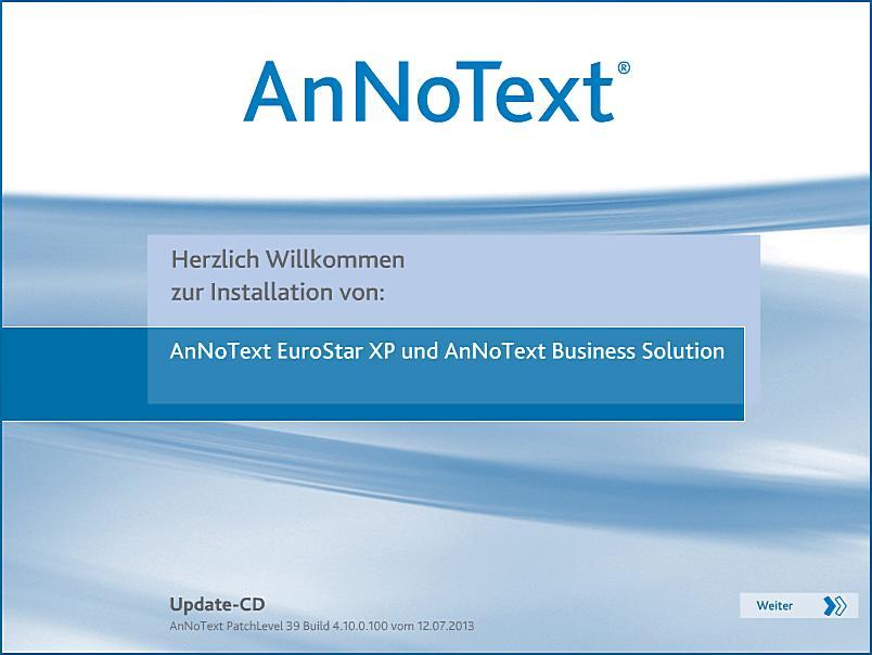 Nachdem Sie alle Vorbereitungen zur Einspielung der AnNoText Update CD 4.9.0.100 getroffen haben, kann mit der Einspielung begonnen werden.