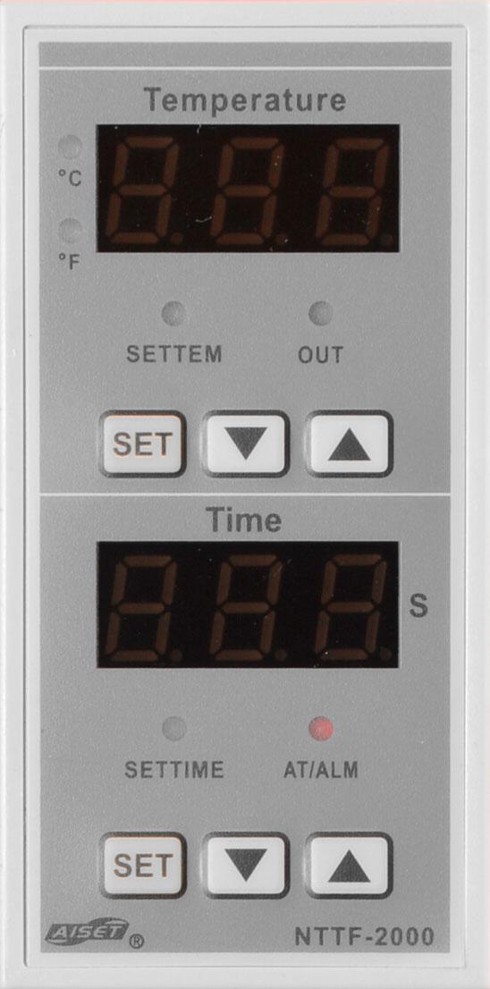 Controller Der zentrale Controller verfügt über Einstellmöglichkeiten für die gewünschte Temperatur ( C und F) sowie die Pressdauer in Sekunden.