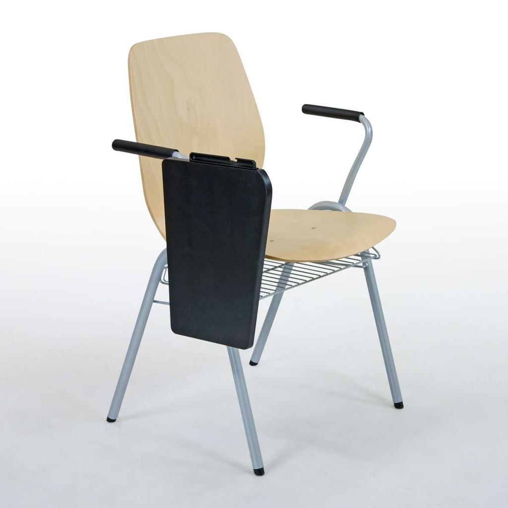 Schalenstuhl ST 220T Tablar Kunststoff schwarz (mit Armlehnen) Tablar abklappbar Stapelbar bis 5 Stühle Buchen-Sitzschale: Sitzschale mindestens 9-fach verleimt, hochdruckverpresstes