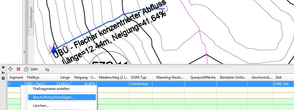 Fließsegment bearbeiten oder Bestandteil des EZG-Kontextmenüs.