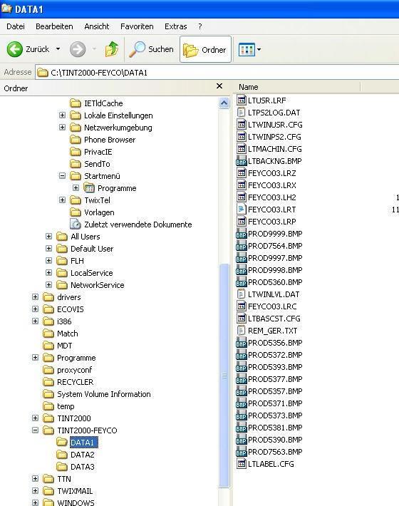 3. Datensicherung Starten Sie den Explorer Ihres Systems Unter dem Verzeichnis C:/Tint200/Data1 finden Sie die Datei: LTUSR.