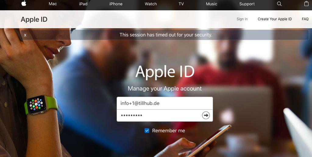 5. Melden Sie sich mit den Zugangsdaten (Apple-ID + Temporäres Kennwort) aus der E-Mail